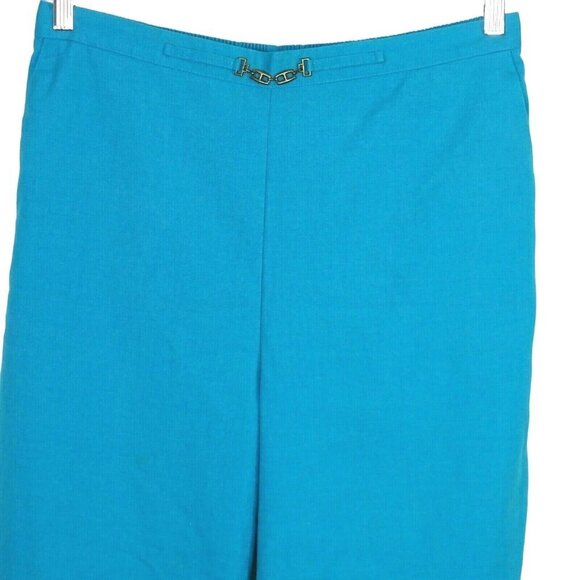 Alfred Dunner Linen Blend Pants Pull-on Women Size 16 Blue Turquoise Pockets - Picture 2 of 7